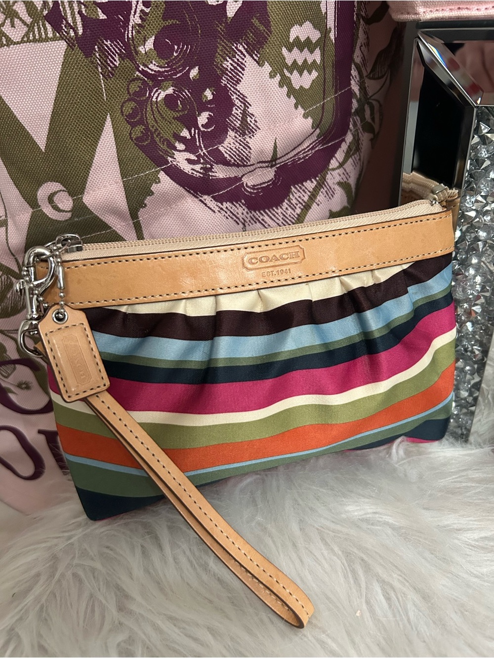 Y2K Vintage Coach Legacy Striped Satin Pouch Wristlet